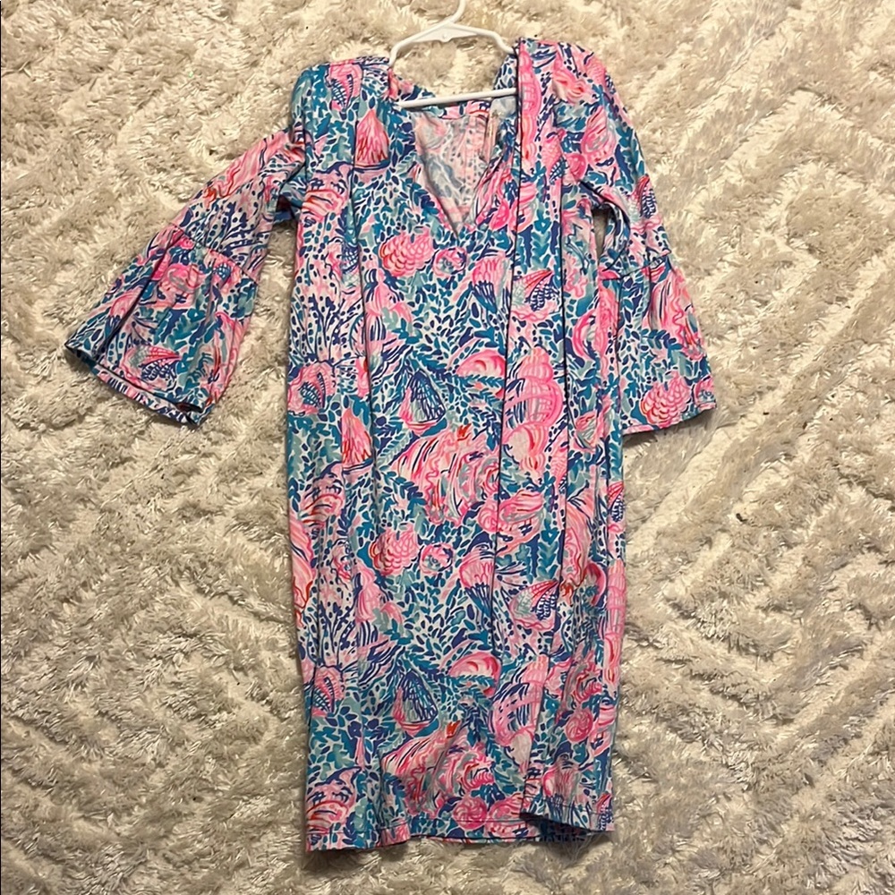 Lilly Pulitzer Pink and Blue Bell Sleeve Sundress NO STAINS